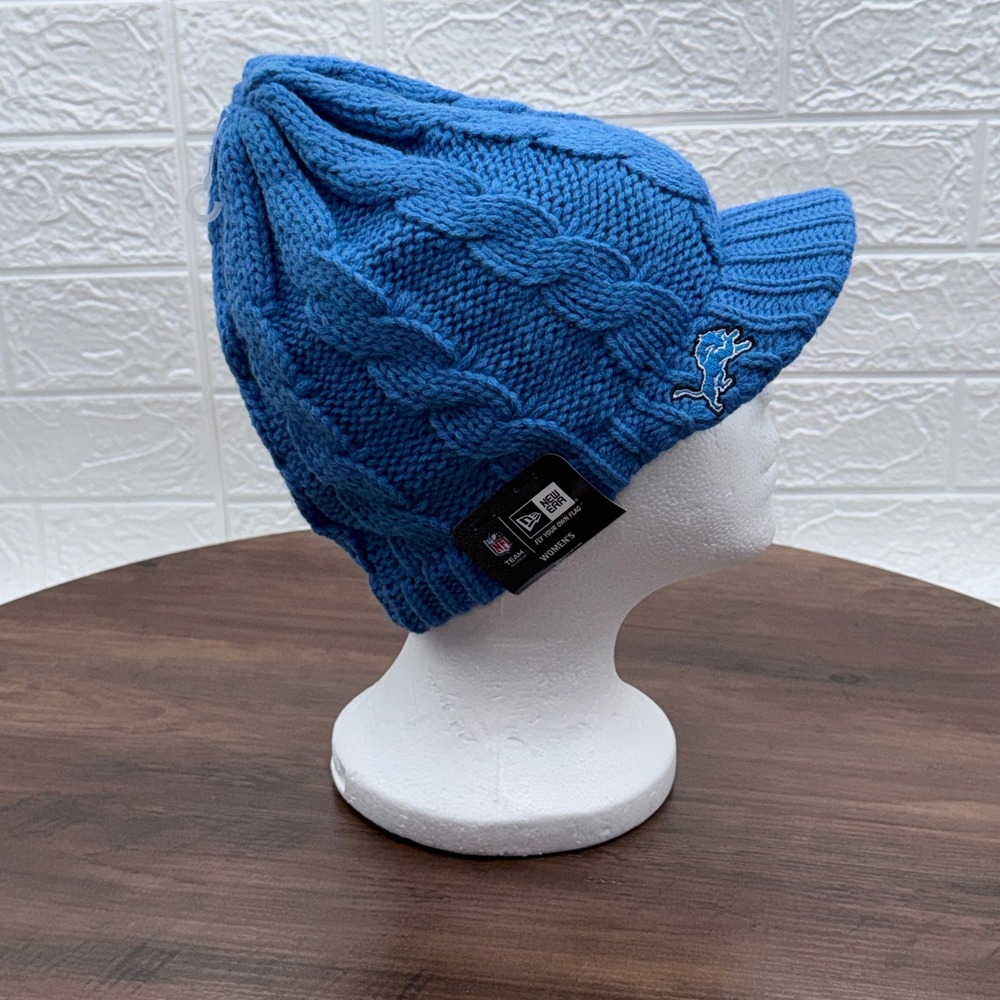 NWT New Era Detroit Lions NFL Artic Blast Knit Beanie Hat Visor Cap Blue OS